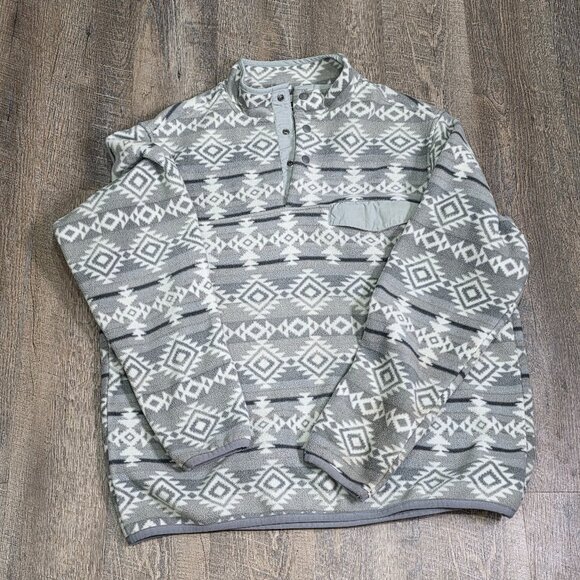 Southern Grit Western Aztec Women's Pullover Fleece 1/4 Button Large Gray - Picture 2 of 7